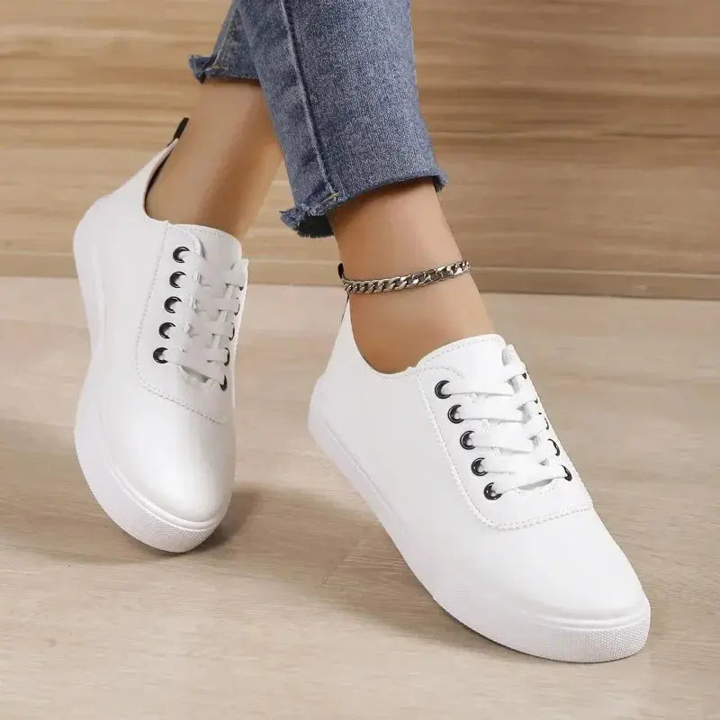 Zapatos blancos, zapatillas de deporte para mujer, Zapatos de cuero blancos poco profundos con cordones, suela suave versátil, Zapatos para correr y caminar, Campus para estudiantes MedSurgery Store For Digital Health