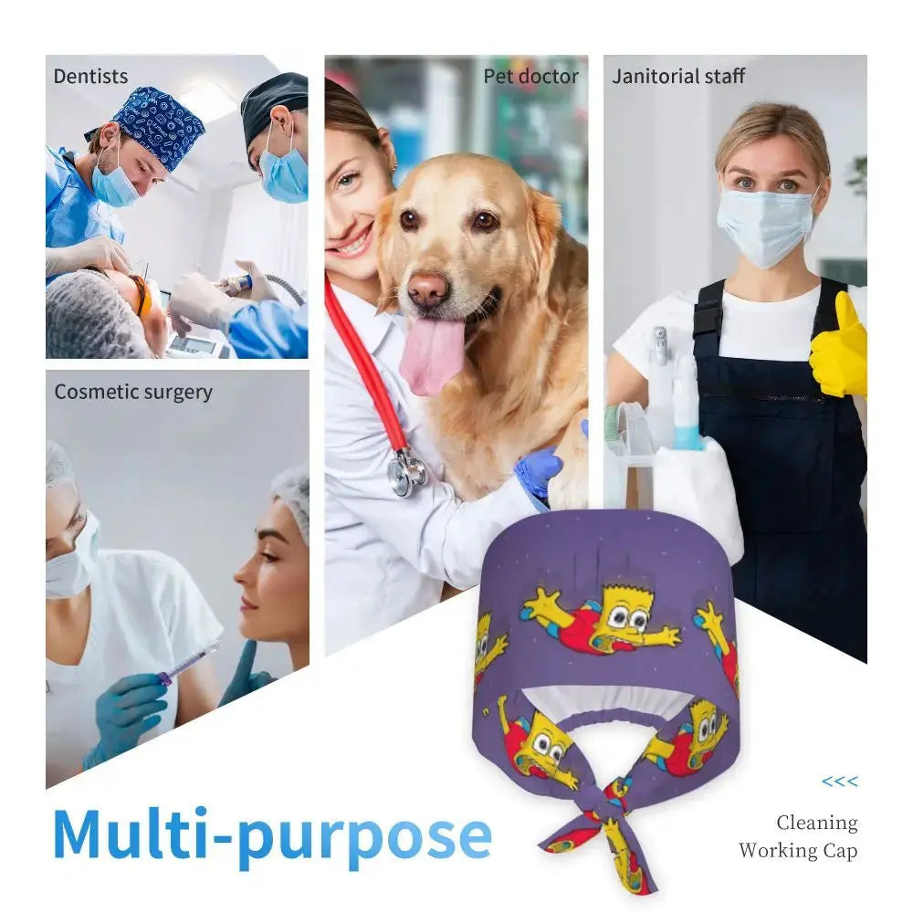 Personalizado The Simpsons Cartoon personal médico Scrubs Hat hombres mujeres médico enfermería gorro quirúrgico Scrub Caps MedSurgery Store For Digital Health