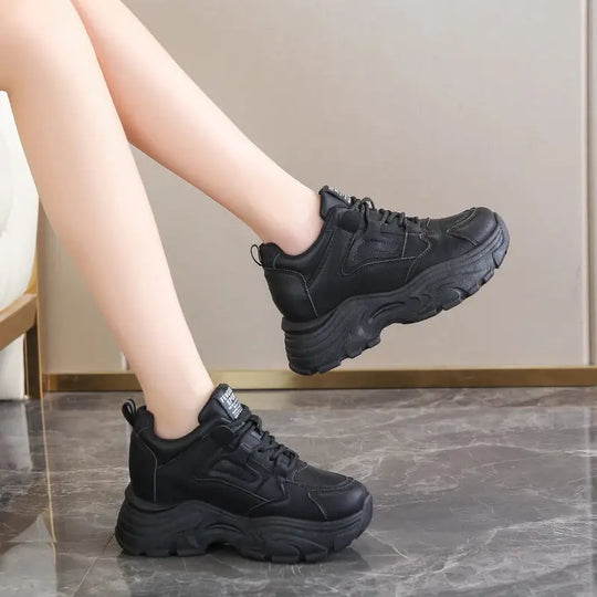 Zapatillas de deporte con plataforma blanca para mujer, zapatos vulcanizados con cordones y parte inferior gruesa, de cuero Pu, transpirables, primavera 2024 MedSurgery Store For Digital Health