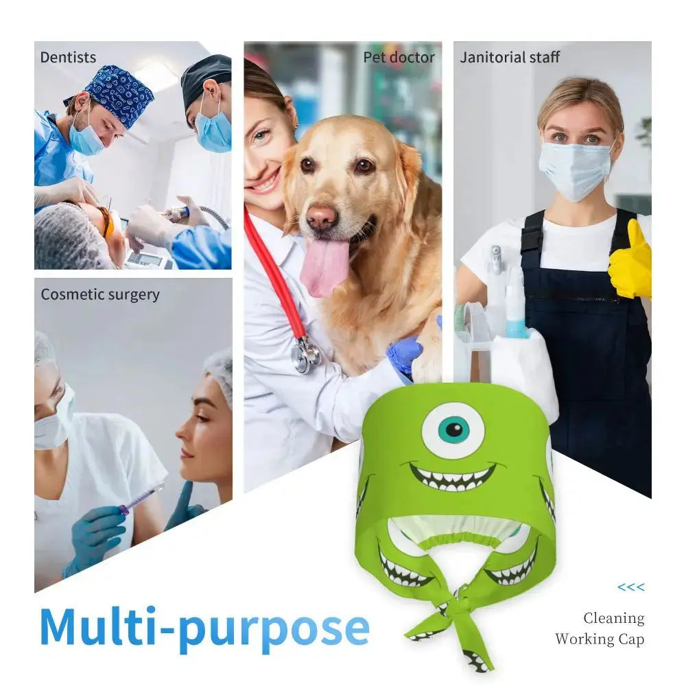 Gorro de trabajo ajustable personalizado con dibujos animados de la Universidad de Monsters, gorro quirúrgico para hombres y mujeres, gorro quirúrgico para enfermería, médico y cirujano MedSurgery Store For Digital Health