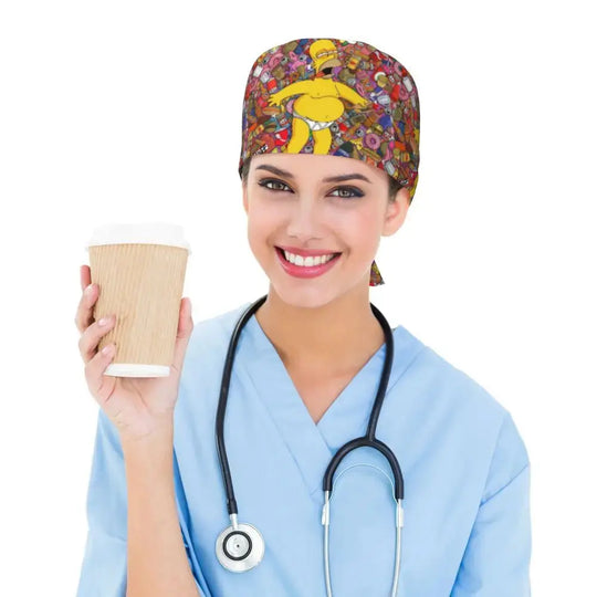 Personalizado The Simpsons Cartoon personal médico Scrubs Hat hombres mujeres médico enfermería gorro quirúrgico Scrub Caps MedSurgery Store For Digital Health