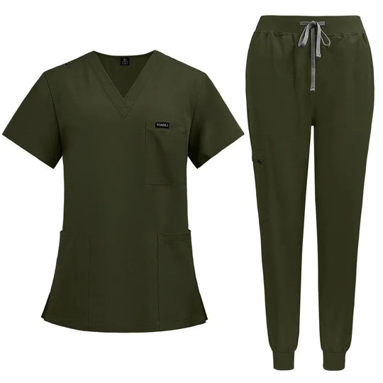 Uniforme Médico Mujer Manga Corta - Scrubs Enfermera Cómodos y Protectores para Hospital, Aislamiento y Cuidado de la Piel (94% Poliéster + 6% Spandex) CJdropshipping