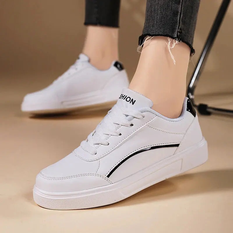 Zapatos blancos para mujer, zapatos planos informales de pizarra blanca con cordones, zapatillas para caminar de cuero PU, suela gruesa, moda de lujo para actividades al aire libre MedSurgery Store For Digital Health