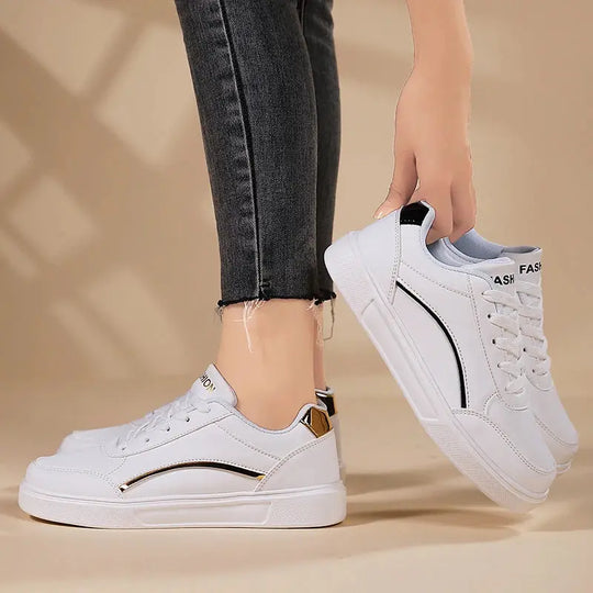Zapatos blancos para mujer, zapatos planos informales de pizarra blanca con cordones, zapatillas para caminar de cuero PU, suela gruesa, moda de lujo para actividades al aire libre MedSurgery Store For Digital Health