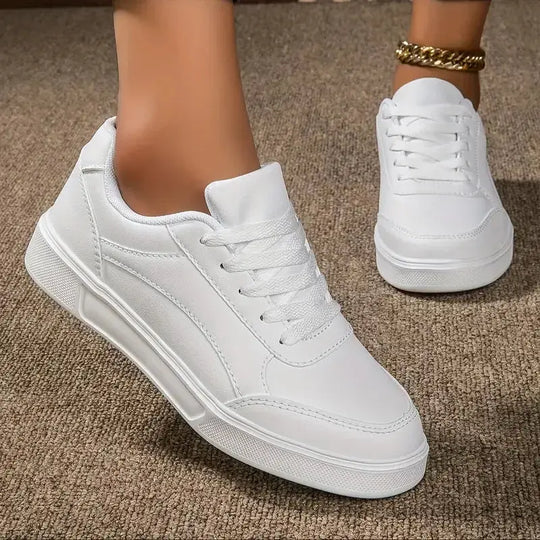 Zapatos blancos para mujer, zapatos planos informales de pizarra blanca con cordones, zapatillas para caminar de cuero PU, suela gruesa, moda de lujo para actividades al aire libre MedSurgery Store For Digital Health