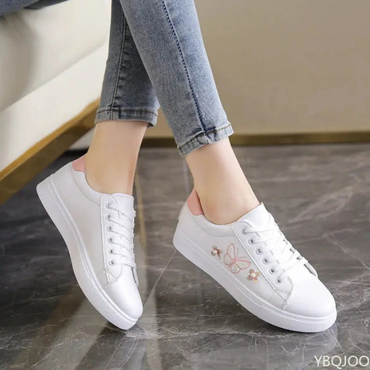 Zapatos blancos nuevos para mujer, Zapatos planos transpirables a la moda, Zapatos informales de cuero con cordones, zapatillas cómodas y versátiles para mujer MedSurgery Store For Digital Health
