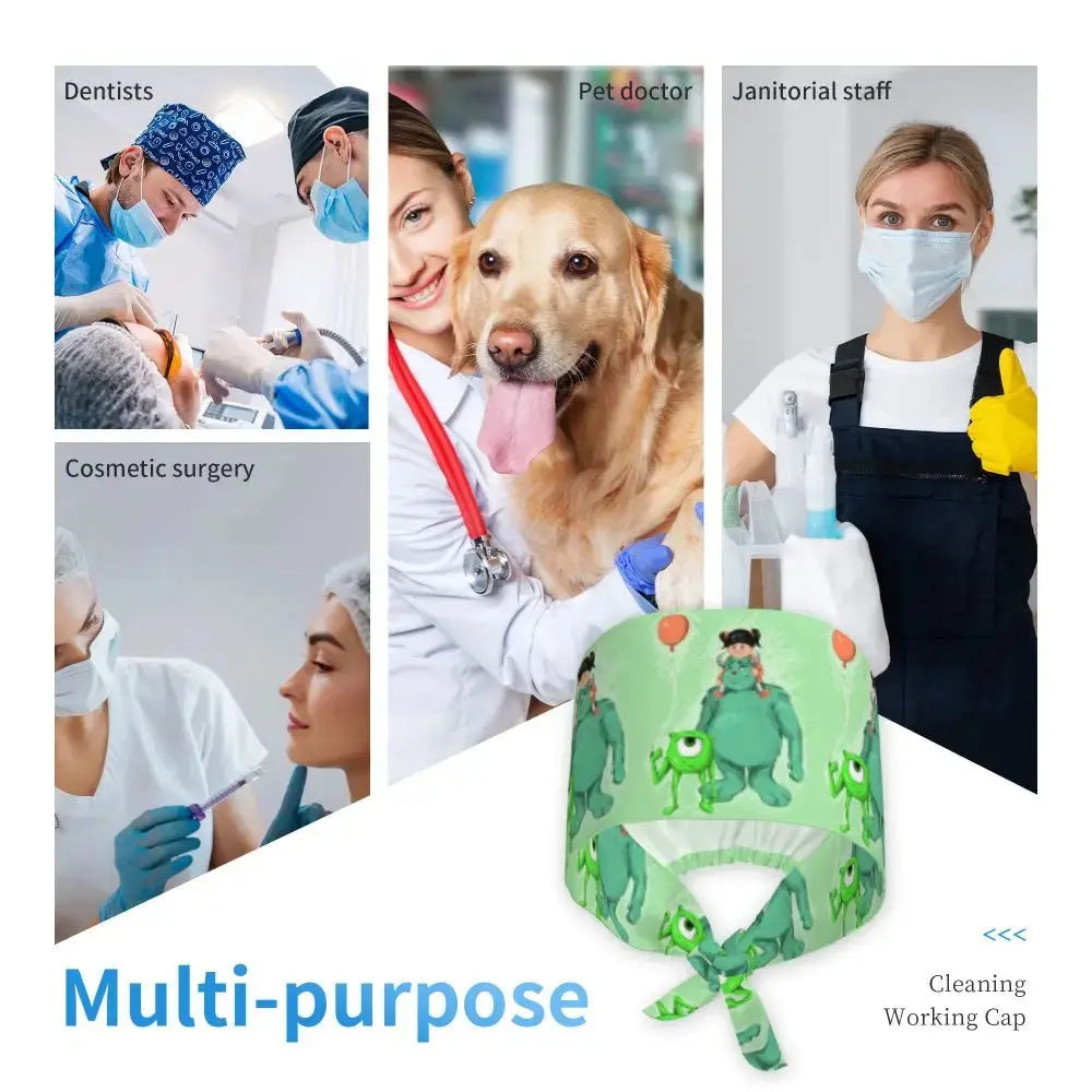 Gorro de trabajo ajustable personalizado con dibujos animados de la Universidad de Monsters, gorro quirúrgico para hombres y mujeres, gorro quirúrgico para enfermería, médico y cirujano MedSurgery Store For Digital Health