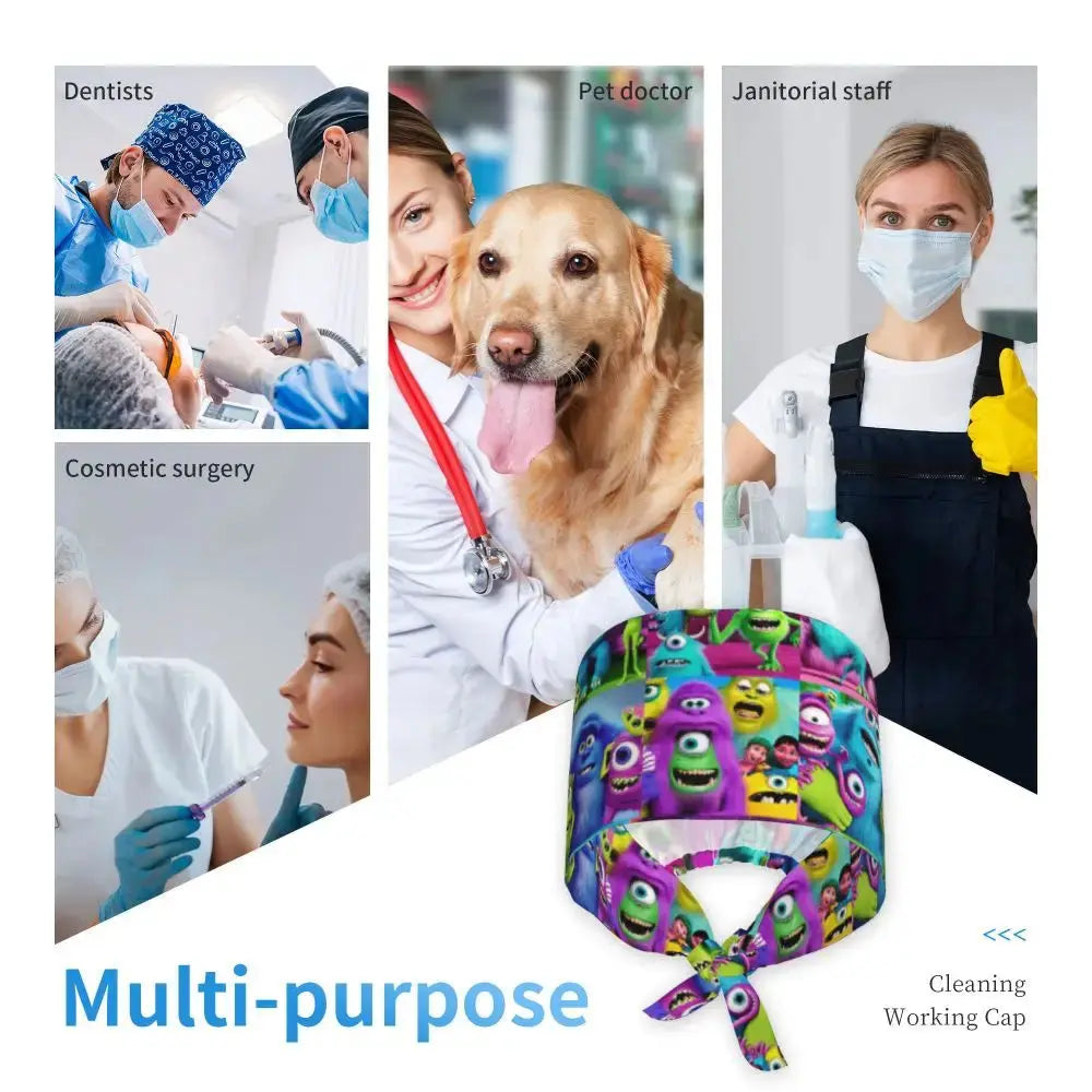Gorro de trabajo ajustable personalizado con dibujos animados de la Universidad de Monsters, gorro quirúrgico para hombres y mujeres, gorro quirúrgico para enfermería, médico y cirujano MedSurgery Store For Digital Health