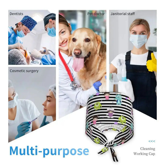 Gorro de trabajo ajustable personalizado con dibujos animados de la Universidad de Monsters, gorro quirúrgico para hombres y mujeres, gorro quirúrgico para enfermería, médico y cirujano MedSurgery Store For Digital Health