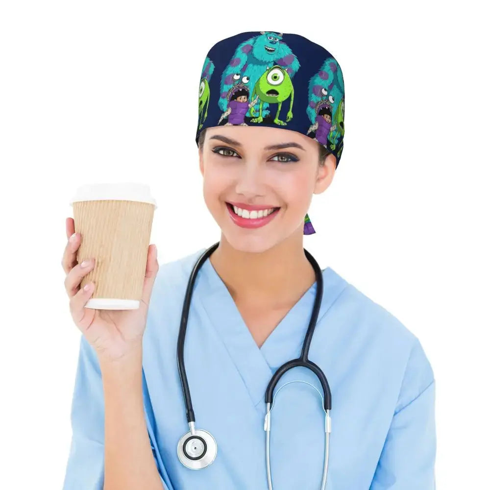 Gorro de trabajo ajustable personalizado con dibujos animados de la Universidad de Monsters, gorro quirúrgico para hombres y mujeres, gorro quirúrgico para enfermería, médico y cirujano MedSurgery Store For Digital Health