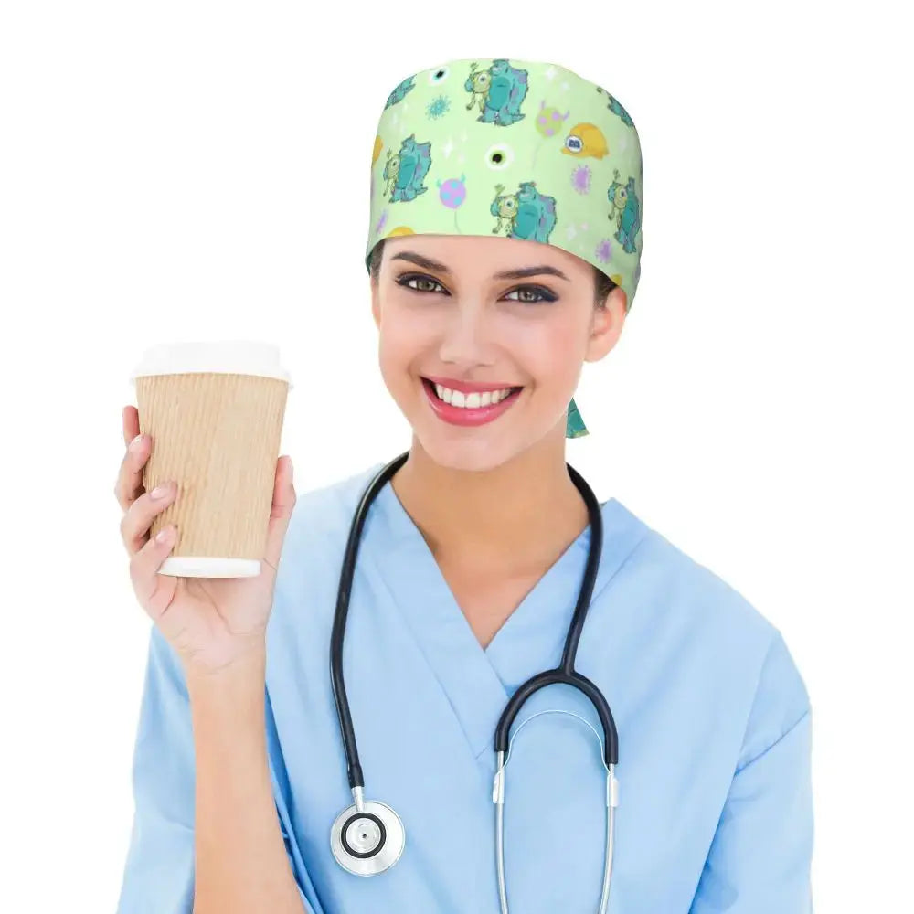 Gorro de trabajo ajustable personalizado con dibujos animados de la Universidad de Monsters, gorro quirúrgico para hombres y mujeres, gorro quirúrgico para enfermería, médico y cirujano MedSurgery Store For Digital Health
