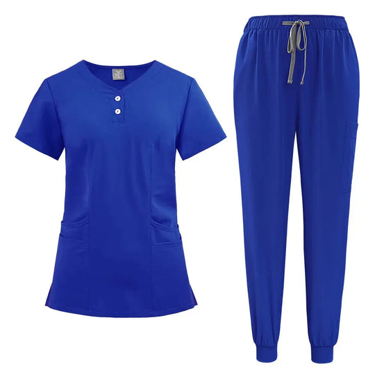 Conjunto de batas para mujer, Top con bolsillo y cuello en V, pantalones exfoliantes para correr con cordón, uniforme médico para enfermería, ropa de trabajo quirúrgica CJdropshipping