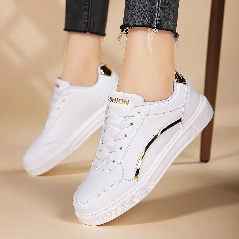 Zapatos blancos para mujer, zapatos planos informales de pizarra blanca con cordones, zapatillas para caminar de cuero PU, suela gruesa, moda de lujo para actividades al aire libre MedSurgery Store For Digital Health