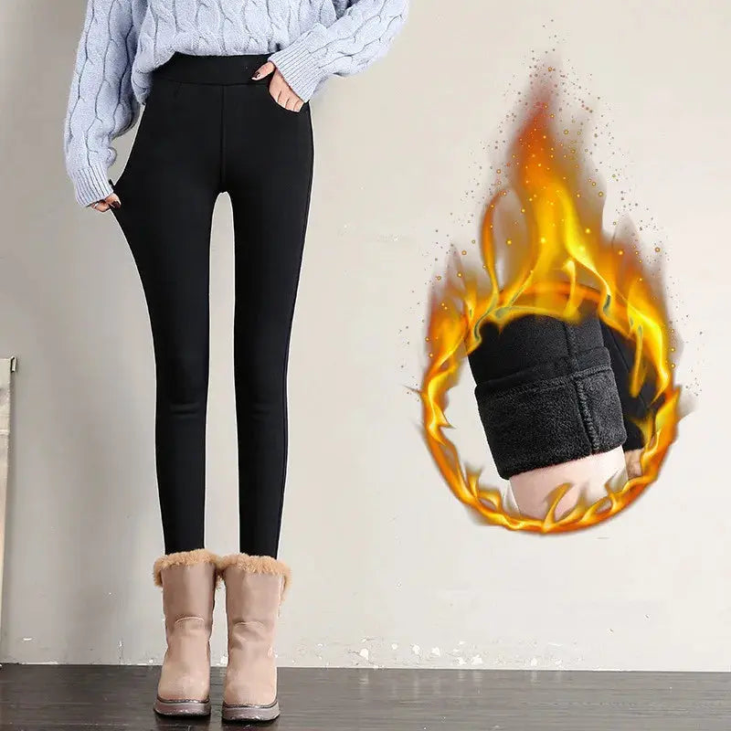 Leggings cálidos de invierno para mujer, pantalones ajustados gruesos de terciopelo, pantalones pitillo elásticos sólidos informales con cintura elástica, blanco y negro MedSurgery Store For Digital Health