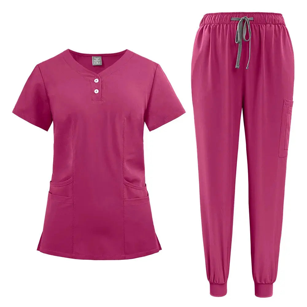Conjunto de batas para mujer, Top con bolsillo y cuello en V, pantalones exfoliantes para correr con cordón, uniforme médico para enfermería, ropa de trabajo quirúrgica CJdropshipping