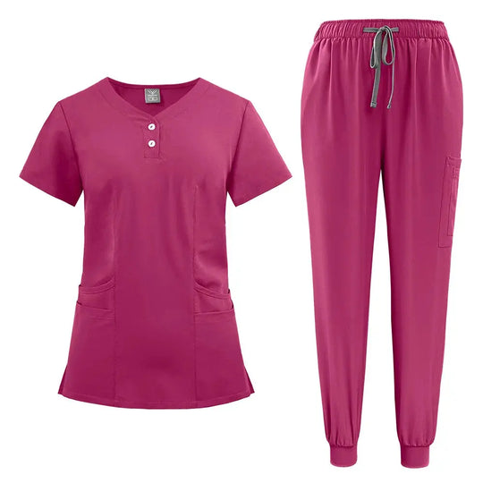 Conjunto de batas para mujer, Top con bolsillo y cuello en V, pantalones exfoliantes para correr con cordón, uniforme médico para enfermería, ropa de trabajo quirúrgica CJdropshipping