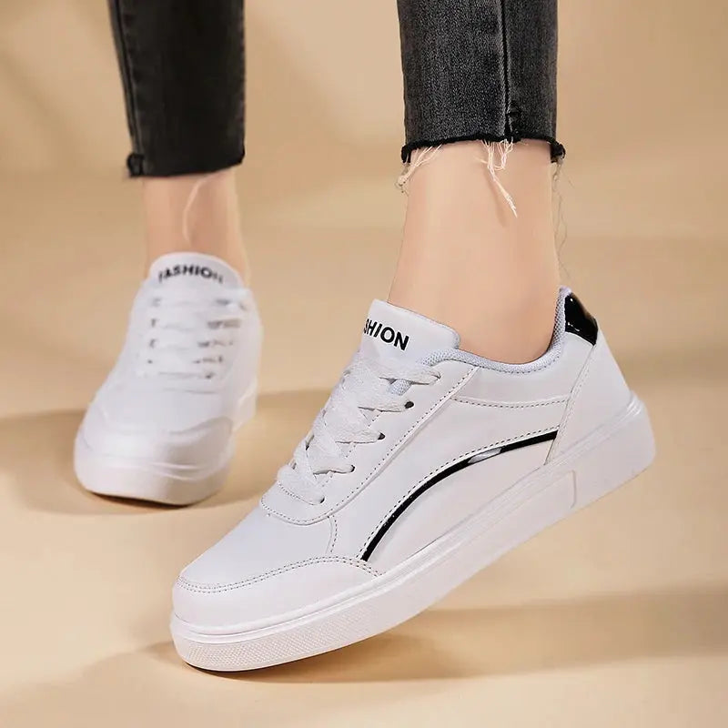 Zapatos blancos para mujer, zapatos planos informales de pizarra blanca con cordones, zapatillas para caminar de cuero PU, suela gruesa, moda de lujo para actividades al aire libre MedSurgery Store For Digital Health