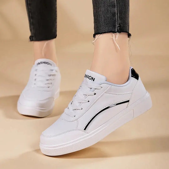 Zapatos blancos para mujer, zapatos planos informales de pizarra blanca con cordones, zapatillas para caminar de cuero PU, suela gruesa, moda de lujo para actividades al aire libre MedSurgery Store For Digital Health