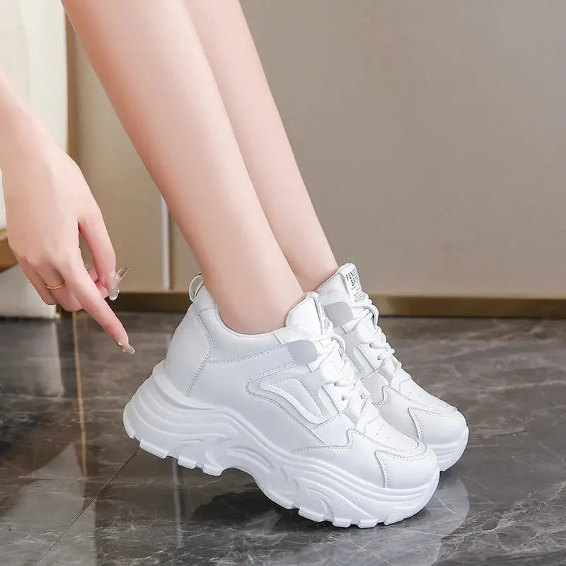 Zapatillas de deporte con plataforma blanca para mujer, zapatos vulcanizados con cordones y parte inferior gruesa, de cuero Pu, transpirables, primavera 2024 MedSurgery Store For Digital Health