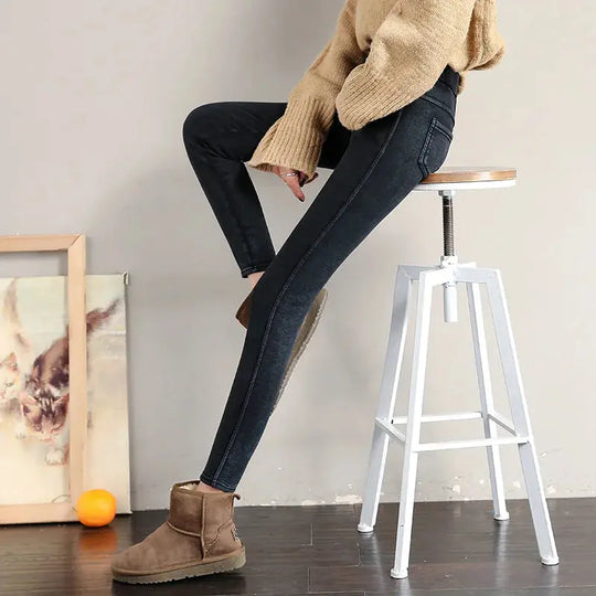 Leggings cálidos de invierno para mujer, pantalones ajustados gruesos de terciopelo, pantalones pitillo elásticos sólidos informales con cintura elástica, blanco y negro MedSurgery Store For Digital Health