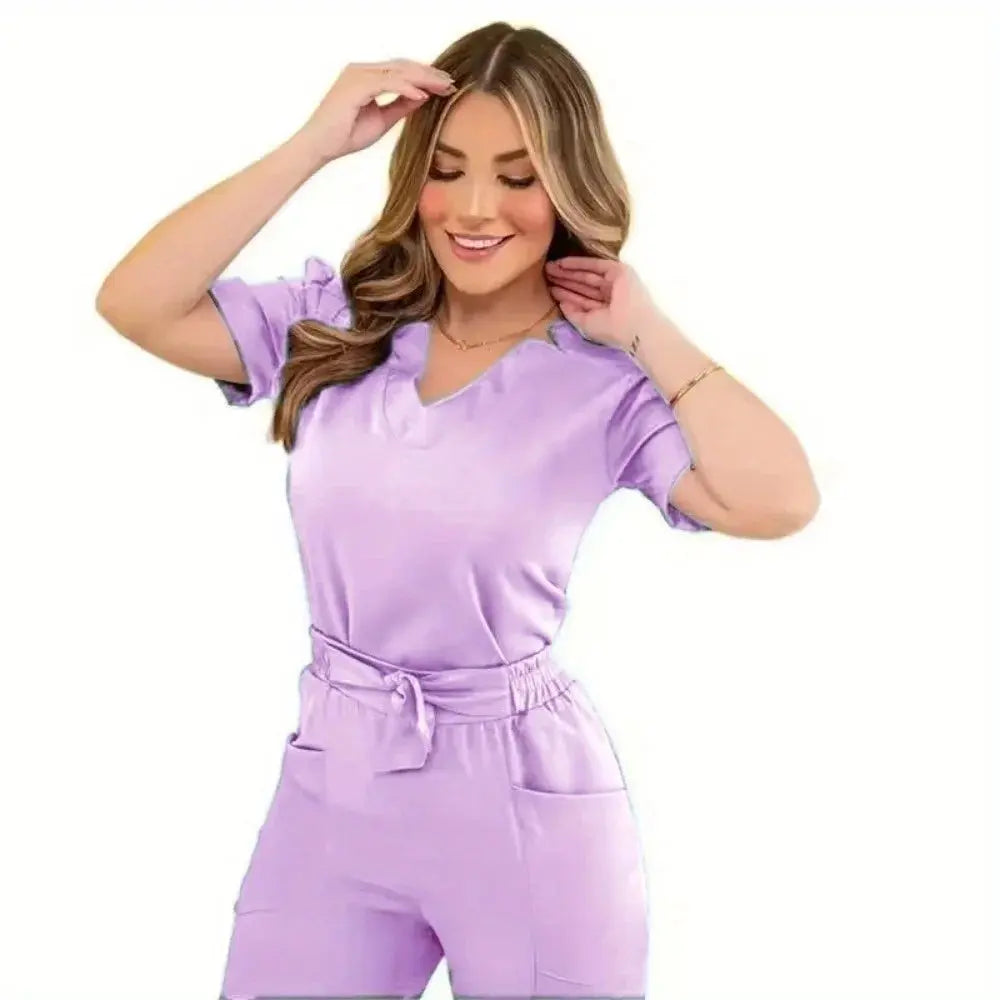 Conjuntos de exfoliantes de manga corta para mujer: exfoliantes de verano, ideales para trabajos de belleza y uso en salas de operaciones CJdropshipping