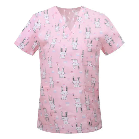 Blusa de algodón con estampado de animales de dibujos animados, uniforme médico quirúrgico para clínica de mascotas, Hospital, enfermería CJdropshipping