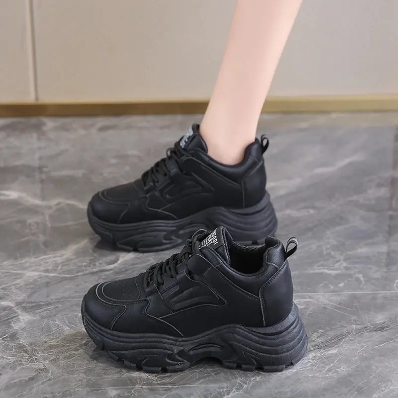 Zapatillas de deporte con plataforma blanca para mujer, zapatos vulcanizados con cordones y parte inferior gruesa, de cuero Pu, transpirables, primavera 2024 MedSurgery Store For Digital Health