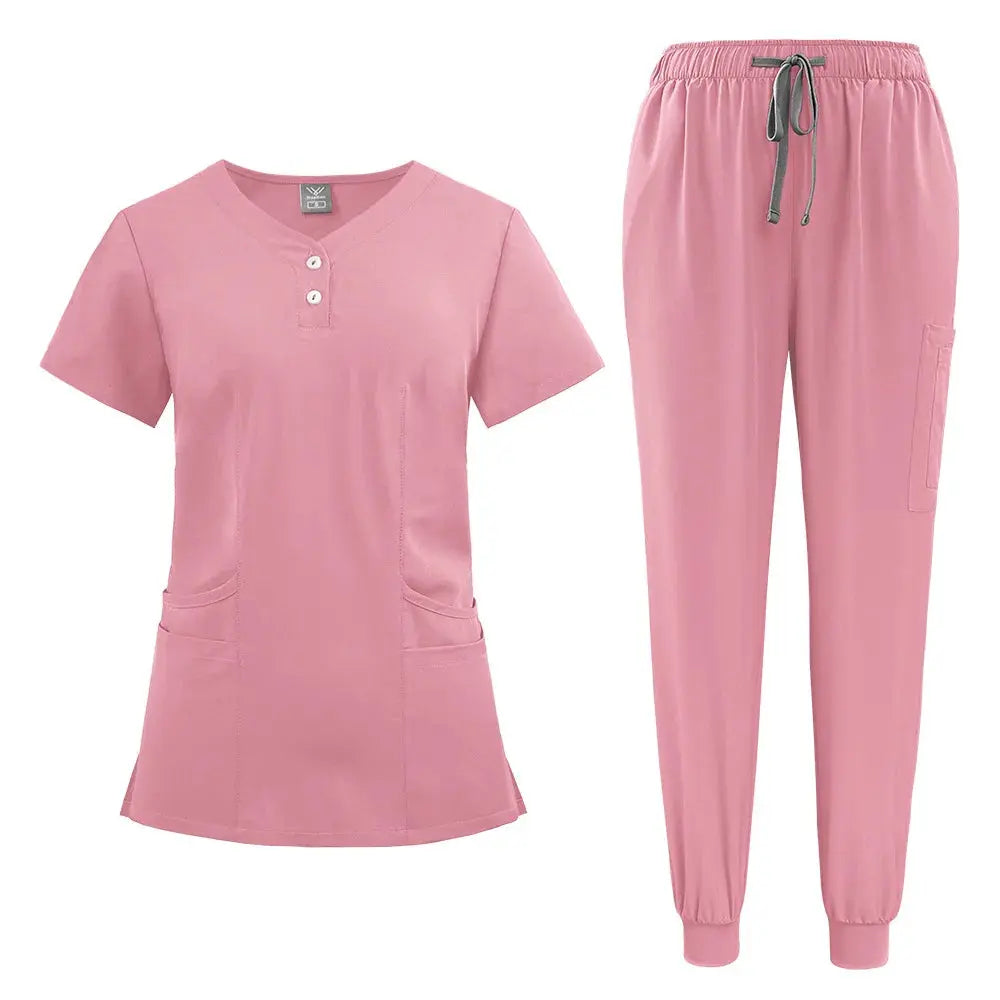 Conjunto de batas para mujer, Top con bolsillo y cuello en V, pantalones exfoliantes para correr con cordón, uniforme médico para enfermería, ropa de trabajo quirúrgica CJdropshipping