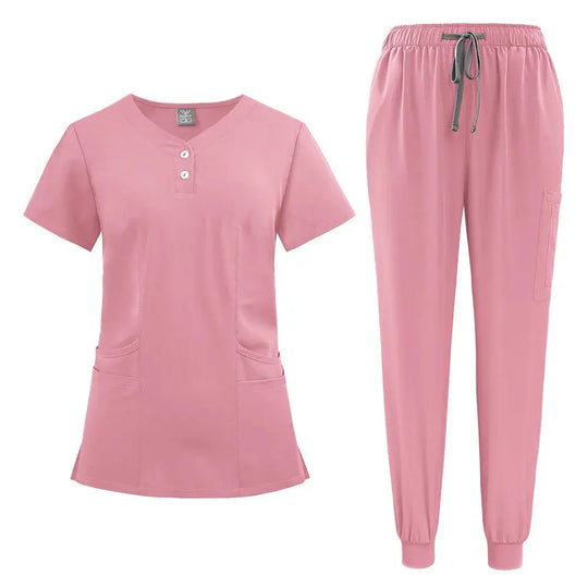 Conjunto de batas para mujer, Top con bolsillo y cuello en V, pantalones exfoliantes para correr con cordón, uniforme médico para enfermería, ropa de trabajo quirúrgica CJdropshipping