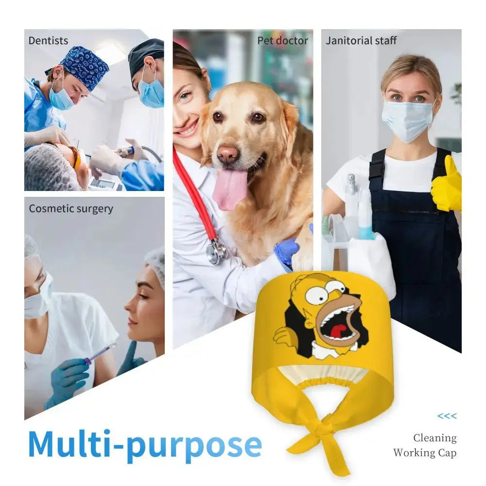 Personalizado The Simpsons Cartoon personal médico Scrubs Hat hombres mujeres médico enfermería gorro quirúrgico Scrub Caps MedSurgery Store For Digital Health