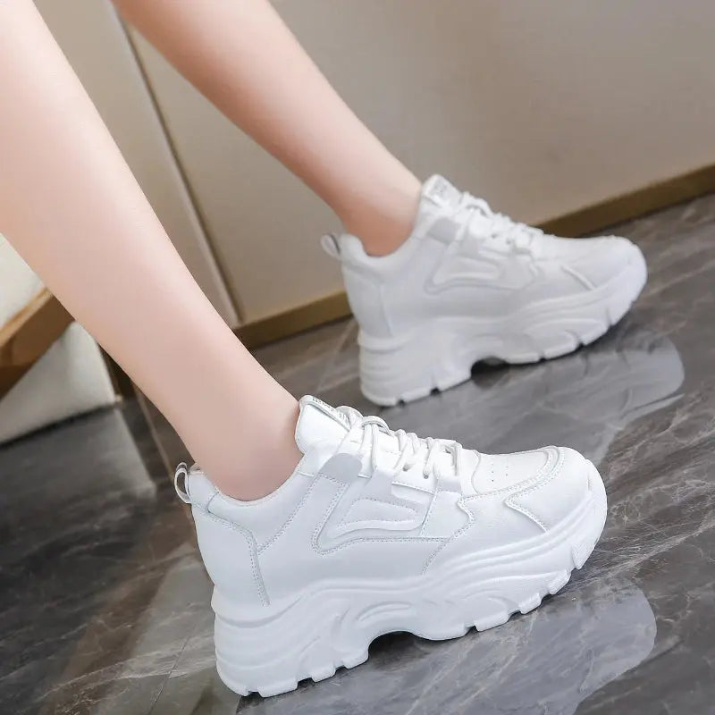 Zapatillas de deporte con plataforma blanca para mujer, zapatos vulcanizados con cordones y parte inferior gruesa, de cuero Pu, transpirables, primavera 2024 MedSurgery Store For Digital Health