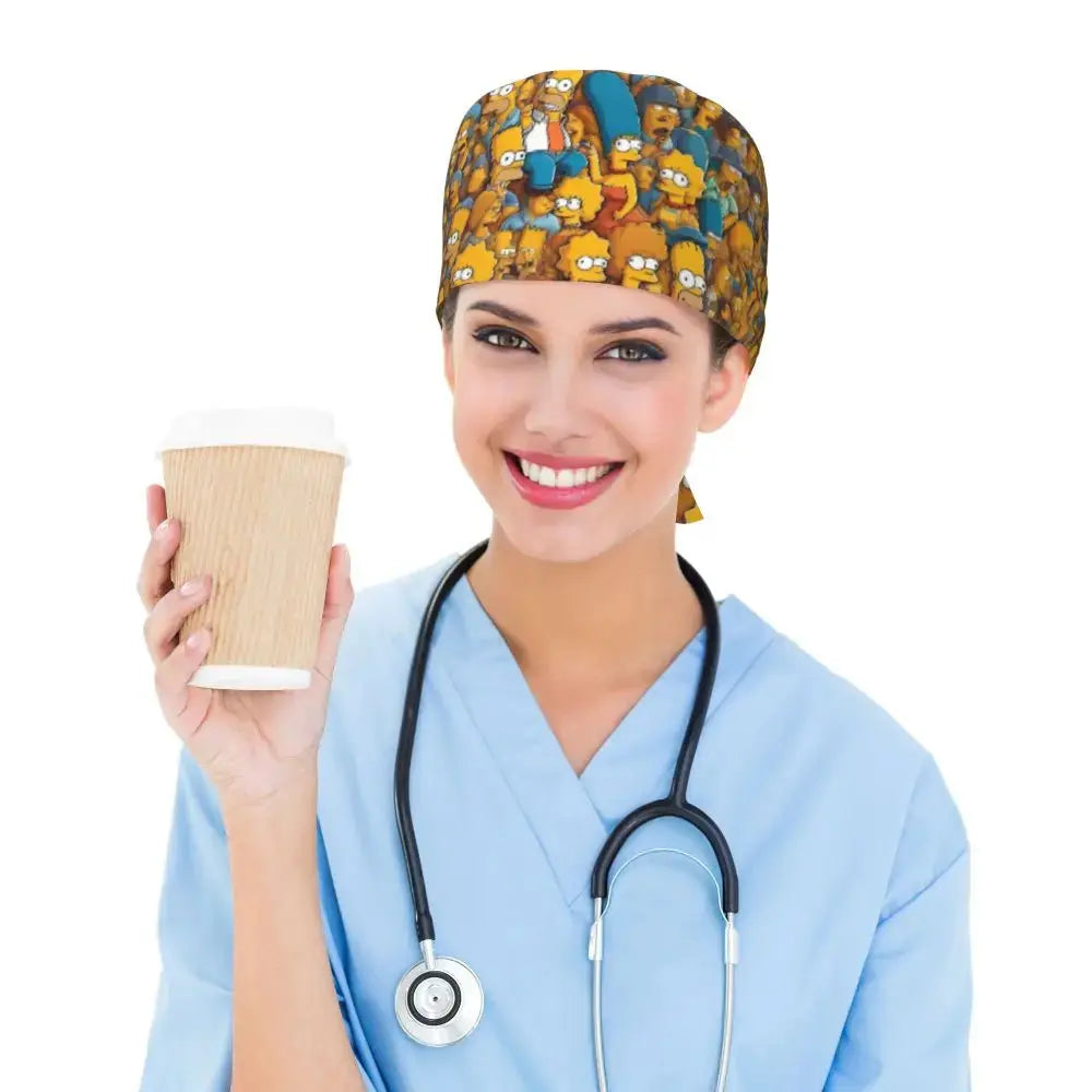 Gorro de trabajo ajustable personalizado con explosión cerebral, gorro quirúrgico de los Simpsons, gorro quirúrgico para enfermería, médico, cirujano, para Chef MedSurgery Store For Digital Health