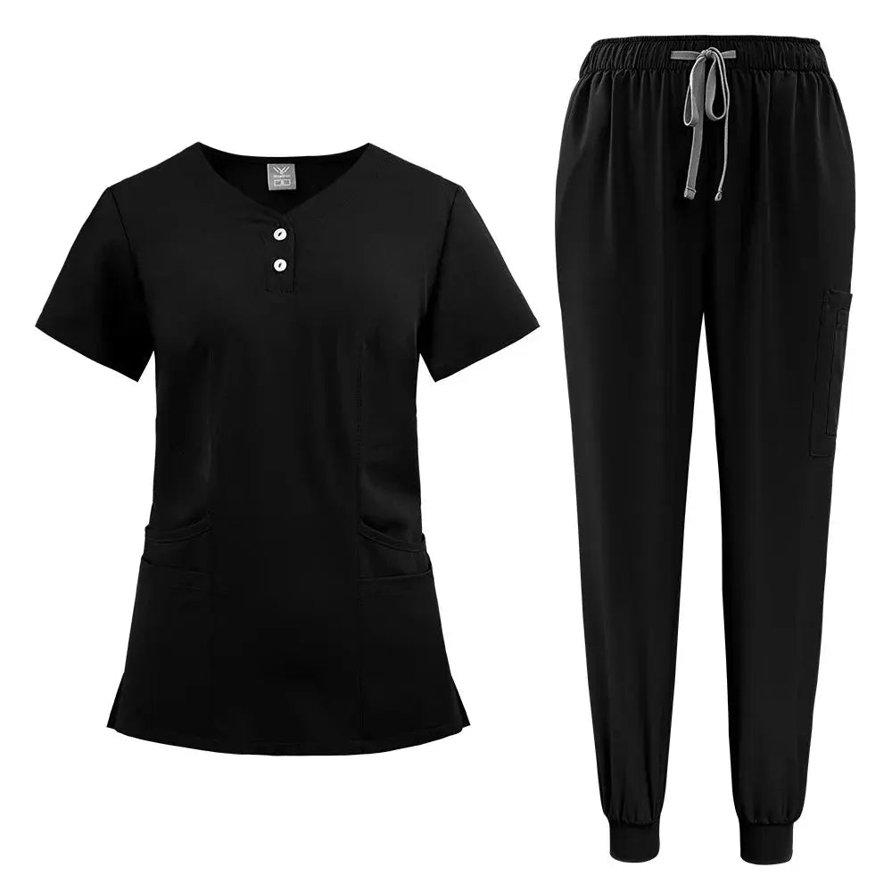 Conjunto de batas para mujer, Top con bolsillo y cuello en V, pantalones exfoliantes para correr con cordón, uniforme médico para enfermería, ropa de trabajo quirúrgica CJdropshipping