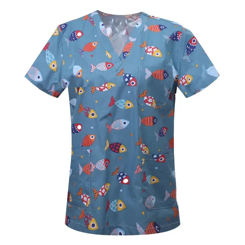 Blusa de algodón con estampado de animales de dibujos animados, uniforme médico quirúrgico para clínica de mascotas, Hospital, enfermería CJdropshipping
