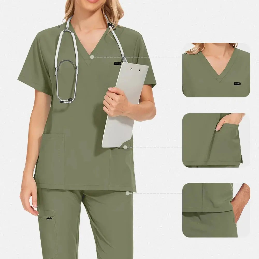 Uniforme Médico Mujer Manga Corta - Scrubs Enfermera Cómodos y Protectores para Hospital, Aislamiento y Cuidado de la Piel (94% Poliéster + 6% Spandex) CJdropshipping