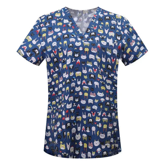 Blusa de algodón con estampado de animales de dibujos animados, uniforme médico quirúrgico para clínica de mascotas, Hospital, enfermería CJdropshipping