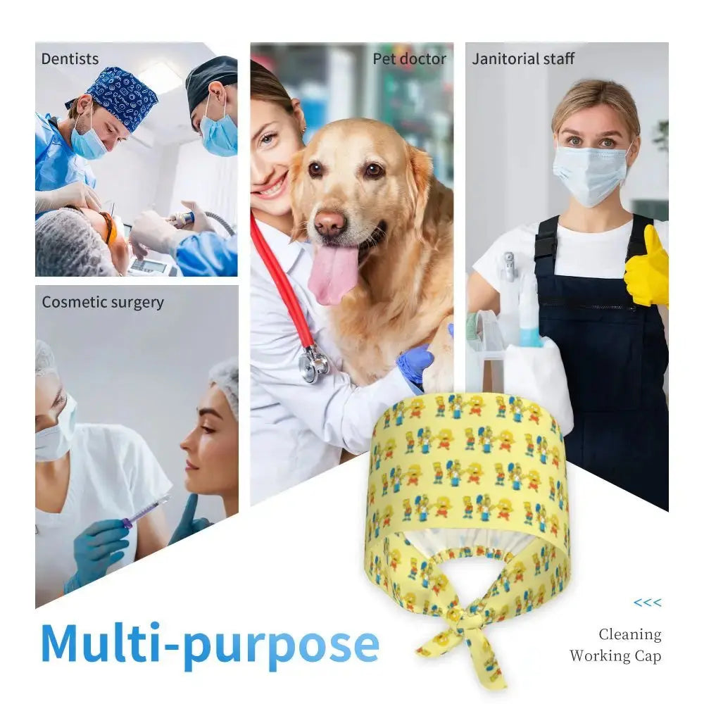 Personalizado The Simpsons Cartoon personal médico Scrubs Hat hombres mujeres médico enfermería gorro quirúrgico Scrub Caps MedSurgery Store For Digital Health