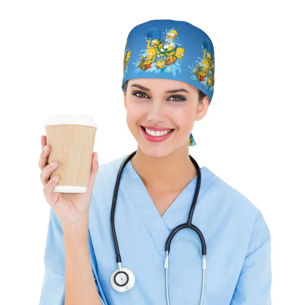 Personalizado The Simpsons Cartoon personal médico Scrubs Hat hombres mujeres médico enfermería gorro quirúrgico Scrub Caps MedSurgery Store For Digital Health