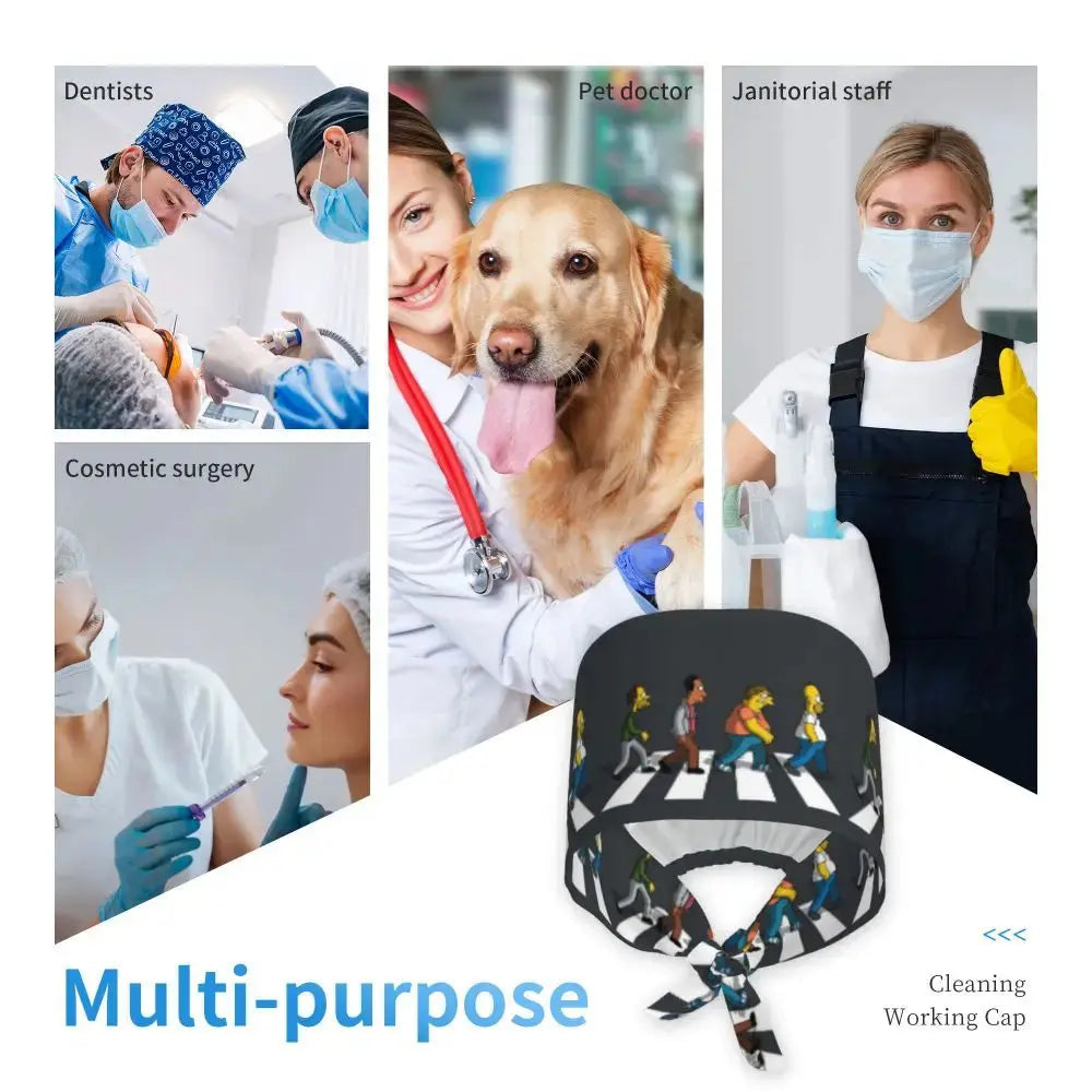 Personalizado The Simpsons Cartoon personal médico Scrubs Hat hombres mujeres médico enfermería gorro quirúrgico Scrub Caps MedSurgery Store For Digital Health