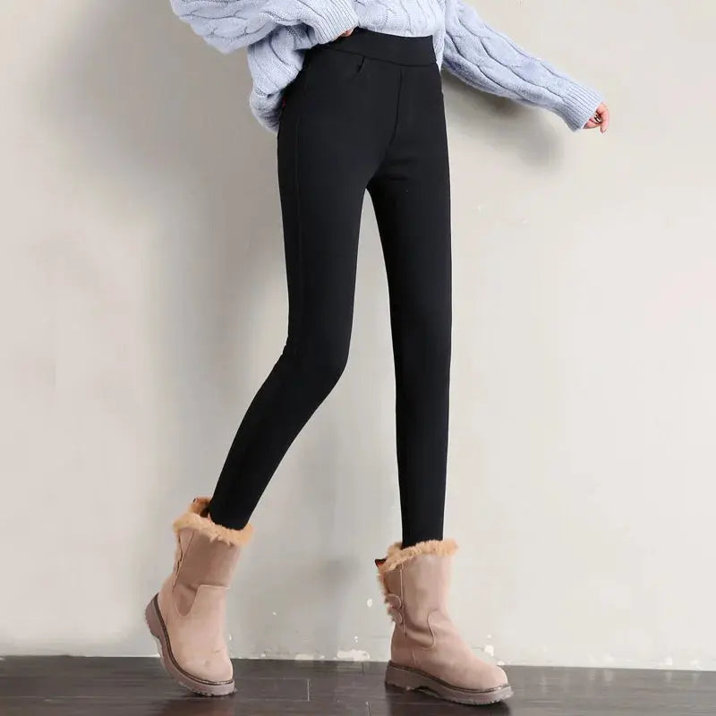 Leggings cálidos de invierno para mujer, pantalones ajustados gruesos de terciopelo, pantalones pitillo elásticos sólidos informales con cintura elástica, blanco y negro MedSurgery Store For Digital Health