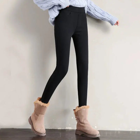 Leggings cálidos de invierno para mujer, pantalones ajustados gruesos de terciopelo, pantalones pitillo elásticos sólidos informales con cintura elástica, blanco y negro MedSurgery Store For Digital Health