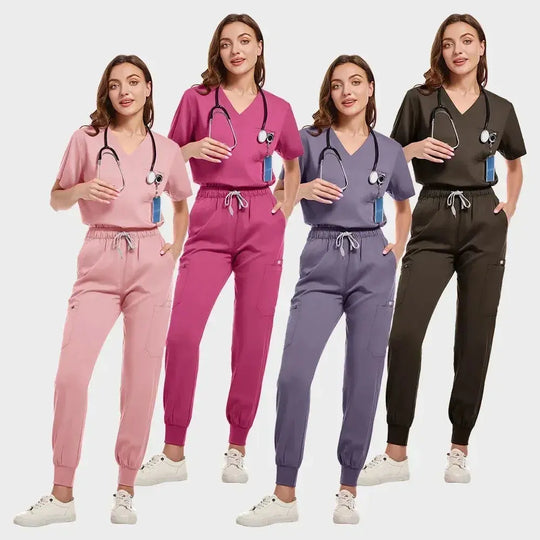 Traje de correr multicolor, conjunto de batas de enfermera, ropa clínica médica, uniformes para enfermería, camisetas de manga corta con cuello en V, pantalones de bolsillo MedSurgery Store For Digital Health