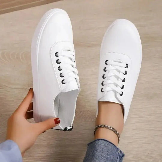 Zapatos blancos, zapatillas de deporte para mujer, Zapatos de cuero blancos poco profundos con cordones, suela suave versátil, Zapatos para correr y caminar, Campus para estudiantes MedSurgery Store For Digital Health