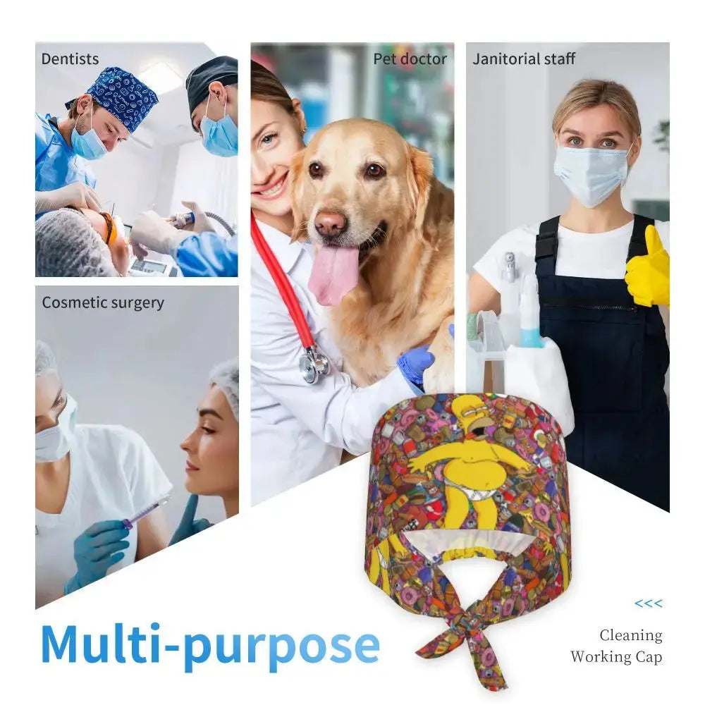 Personalizado The Simpsons Cartoon personal médico Scrubs Hat hombres mujeres médico enfermería gorro quirúrgico Scrub Caps MedSurgery Store For Digital Health