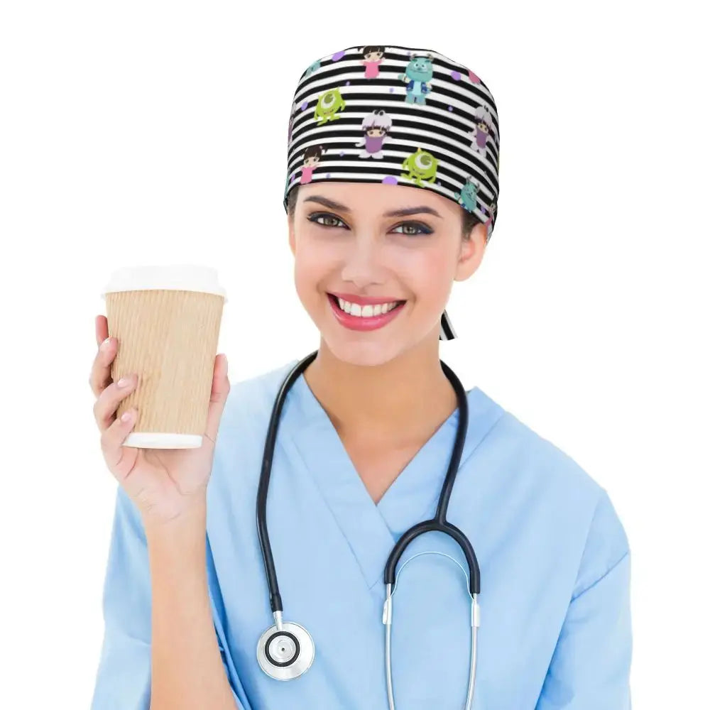 Gorro de trabajo ajustable personalizado con dibujos animados de la Universidad de Monsters, gorro quirúrgico para hombres y mujeres, gorro quirúrgico para enfermería, médico y cirujano MedSurgery Store For Digital Health