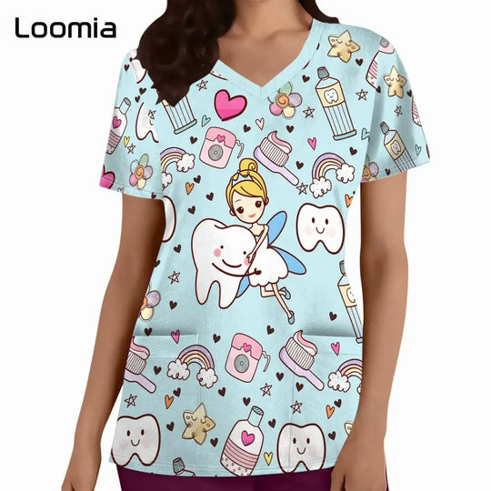 Uniformes quirúrgicos para odontología, cuello en V, uniformes de moda para mujer