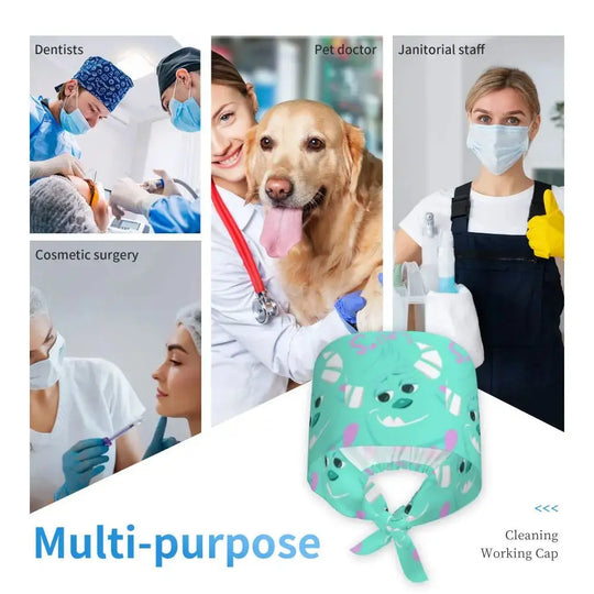Gorro de trabajo ajustable personalizado con dibujos animados de la Universidad de Monsters, gorro quirúrgico para hombres y mujeres, gorro quirúrgico para enfermería, médico y cirujano MedSurgery Store For Digital Health