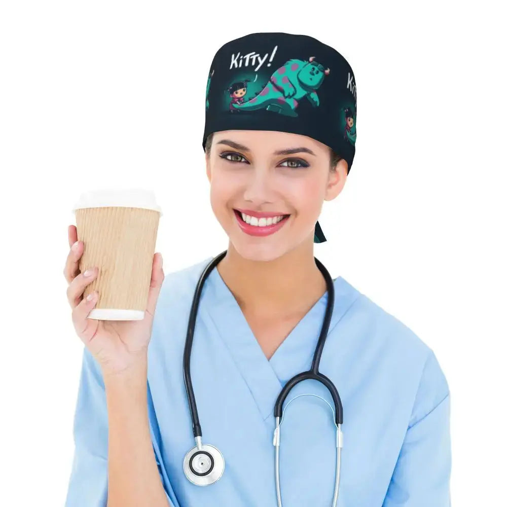 Gorro de trabajo ajustable personalizado con dibujos animados de la Universidad de Monsters, gorro quirúrgico para hombres y mujeres, gorro quirúrgico para enfermería, médico y cirujano MedSurgery Store For Digital Health
