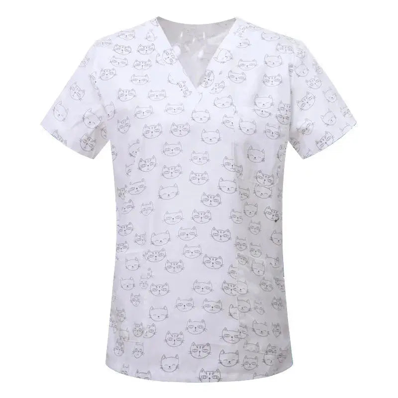 Blusa de algodón con estampado de animales de dibujos animados, uniforme médico quirúrgico para clínica de mascotas, Hospital, enfermería CJdropshipping
