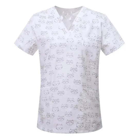 Blusa de algodón con estampado de animales de dibujos animados, uniforme médico quirúrgico para clínica de mascotas, Hospital, enfermería CJdropshipping